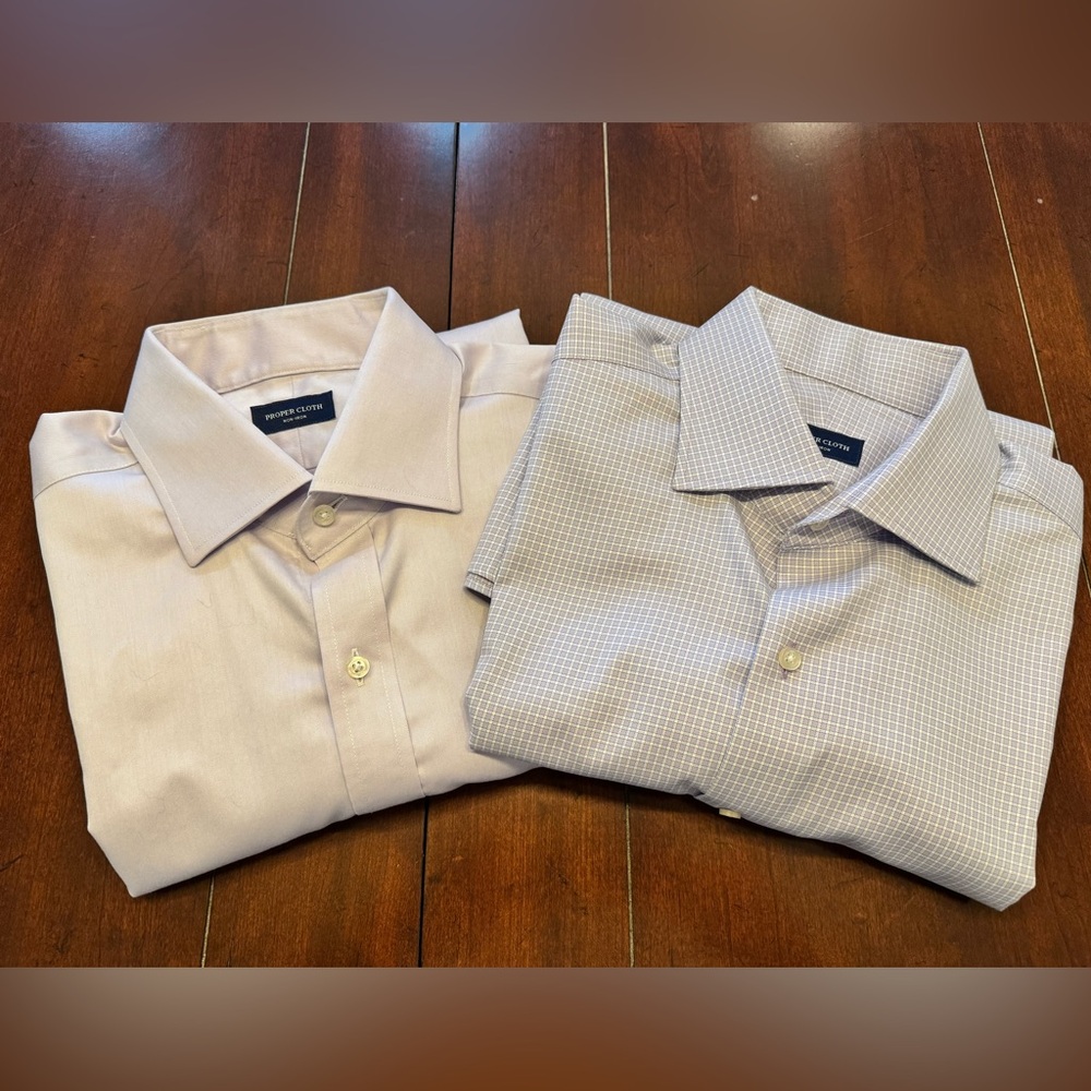 Proper Cloth Men’s Dress Shirt, 2 Pack Size L (16.5 neck/32.5 sleeve)